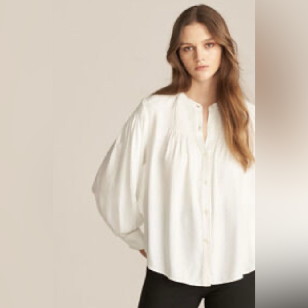 REBECCA TAYLOR LS Medium Twill Blouse 100% Viscose Button-Front in‎ White